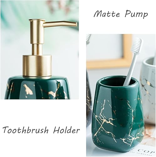 Miniatura 3 de XUDREZ Juego de accesorios de baño, juego de accesorios de baño con aspecto de mármol, incluye bomba dispensadora de jabón, soporte para cepillo de