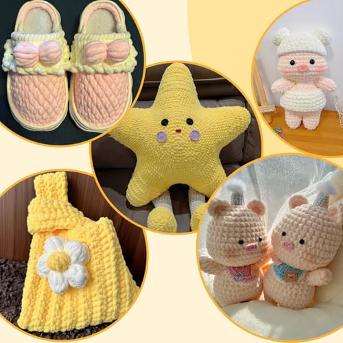 Image of Chunky Chenille Yarn for Crocheting, Yellow Fluffy Blanket Yarn for Crochet