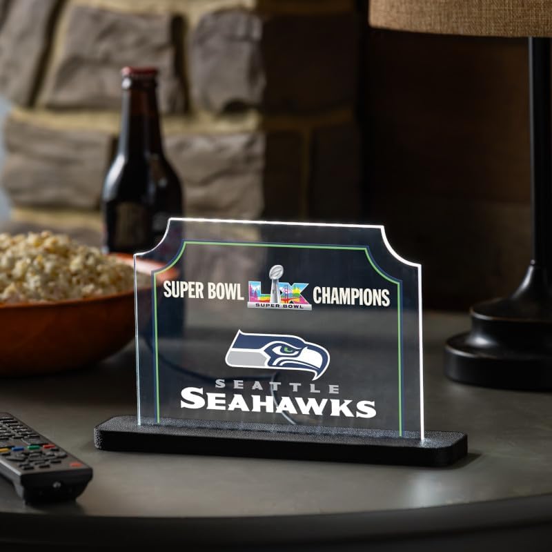 NFL Seattle Seahawks Tabletop LED Light Signs, 2026 Super Bowl LX 60 Championship Desklite LED Décor, Free-Standing Desk Night Light Lamp for Home, Office, Man Cave, Gift for Men, Women, Made in USA