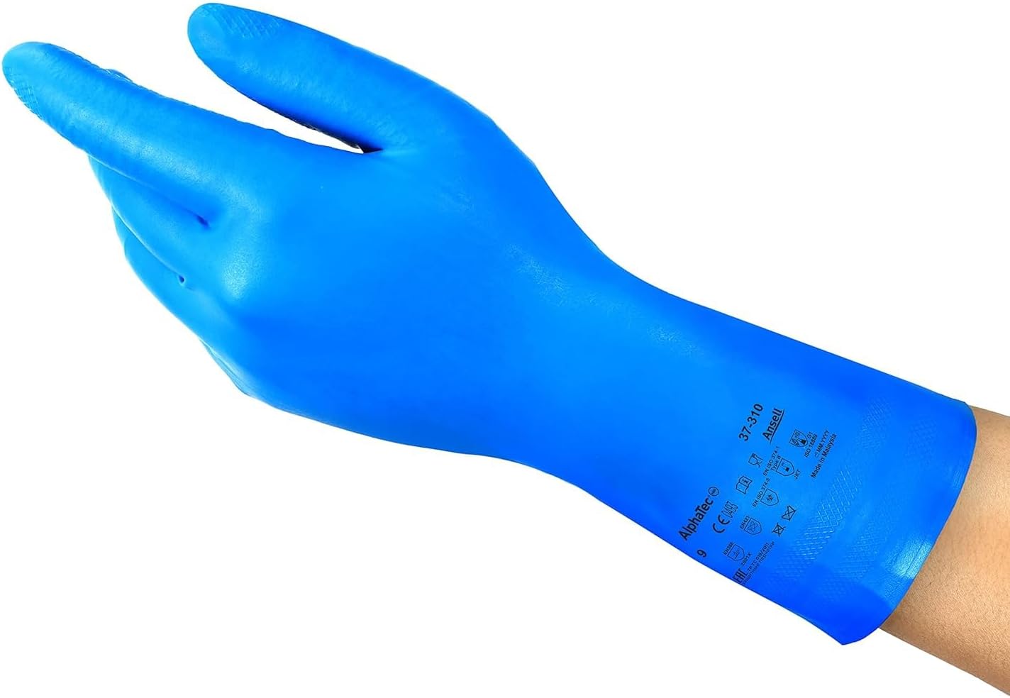 Ansell AlphaTec 37-310 Multipurpose Nitrile Gloves with Long Cuff, Chemical Protection and Food Safety, Reusable Kitchen Gloves, Household Cleaning and Dishwashing, Blue, Size XL (1 Pair)