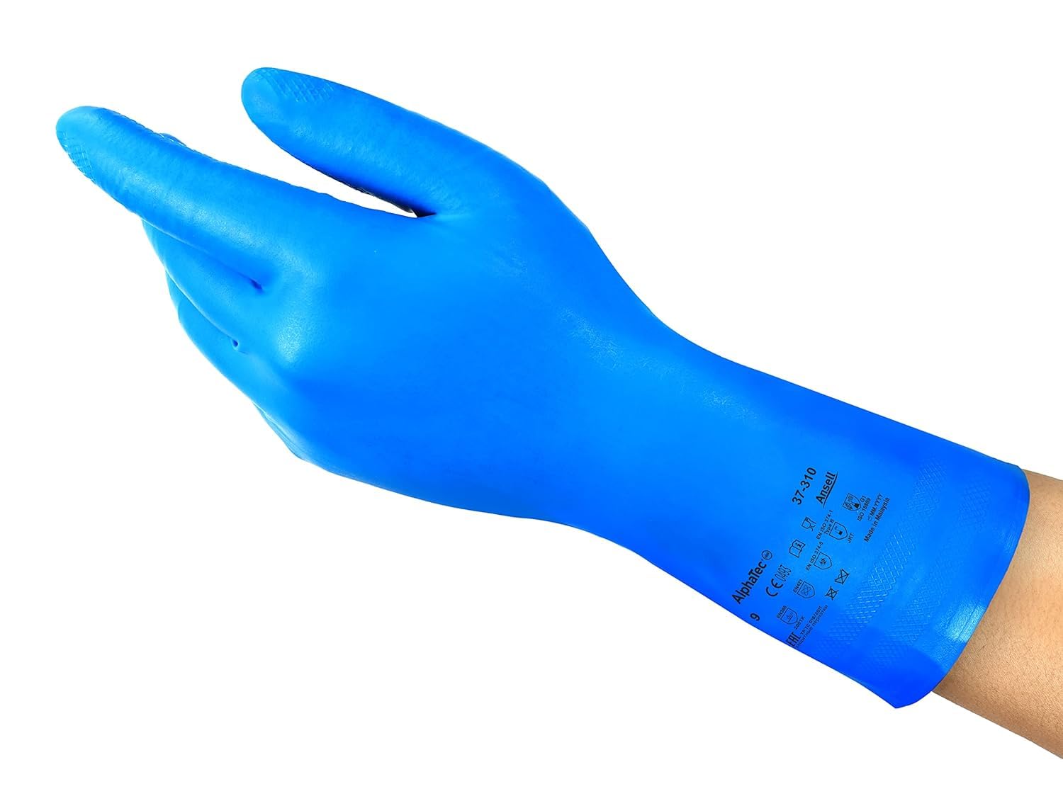 Ansell AlphaTec 37-310 Multipurpose Nitrile Gloves with Long Cuff, Chemical Protection and Food Safety, Reusable Kitchen Gloves, Household Cleaning and Dishwashing, Blue, Size XL (1 Pair)