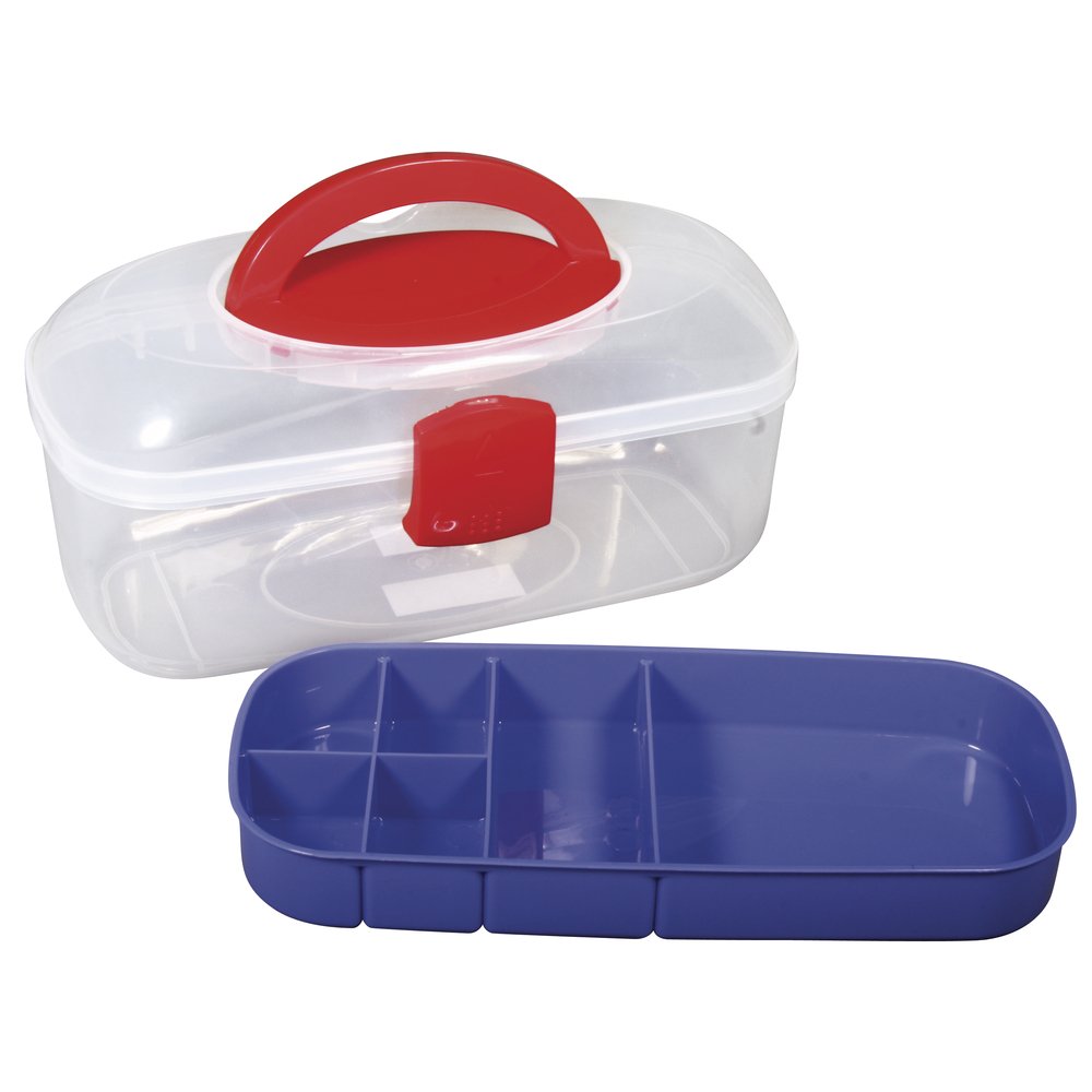 Rayher Craft Storage Box with Tray, Portable Organiser with Handle for Crafting, Jewellery Making, Sewing, Home and Office, clear, 39254000, 2.85 x 1.55 x 1.3 cm