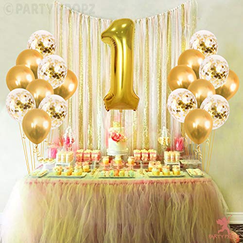 Image of Party Propz Golden Chrome Balloons & Golden Confetti Balloons for Birthday - Set of 18 Pcs Gold Balloons for Birthday Decoration | Gold balloons For Decoration (Latex)