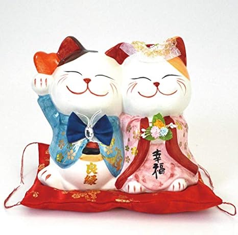 Amazon 招き猫 結婚祝い 夫婦猫 カップル 笑い猫 置物 恋愛運アップ 恋愛成就 金運アップ 人運 開運招福 結婚祝い 千客万来 縁結び 子宝 才能開花 Q19007 高さ17cm 置物 オブジェ オンライン通販