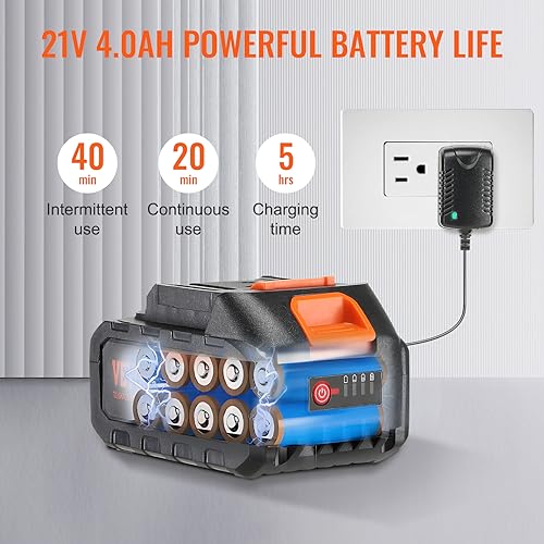 VEVOR Hogedrukreiniger op accu, draadloos, 21 V, krachtige reiniger, draagbaar, 580 psi, 40 bar, elektrische wasmachine, 4 l/min, accu 4,0 Ah, oplader voor het reinigen van terras, tuin, auto - Afbeelding 6