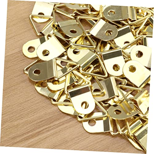 Image of 50pcs D- Triangle Hooks for Hanging Picture, D-Rings Picture Hangers Single Hole Picture Frame Hooks with Screws for Hanging Picture Photo Frames Cross-Stitch (Gold)