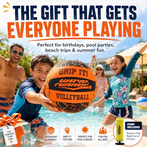 Image of Wave Runner Grip It Volleyball- 8-Inch All Weather Volleyball with Sure-Grip Technology | Perfect Ball for Indoor & Outdoor Play! (Random Color)