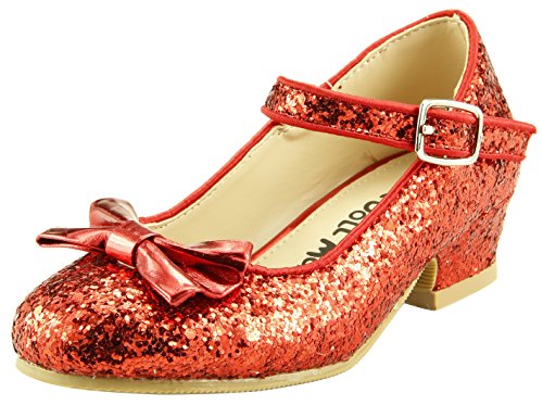 Girl's Wedding Party Glitter Dress Dance Shoes Toddler Little Girls w/Pump (11, Red)