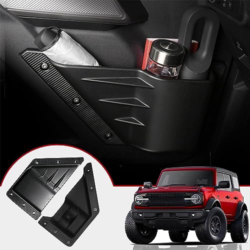 Mabett Front Door Storage Pockets for Ford Bronco Accessories 2026 2021-2025 Side Door Organizer Box fit Bronco 2/4-Door Insert Cup Holder(2PCS)