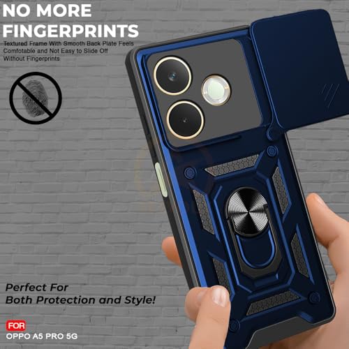 Image of AESTMO Tough Armor Oppo A5 Pro 5G Bumper Back Case Cover | Ring Holder & Sliding Camera Shield Cover | 360 Degree Protection Back Case Cover for Oppo A5 Pro 5G (Blue)