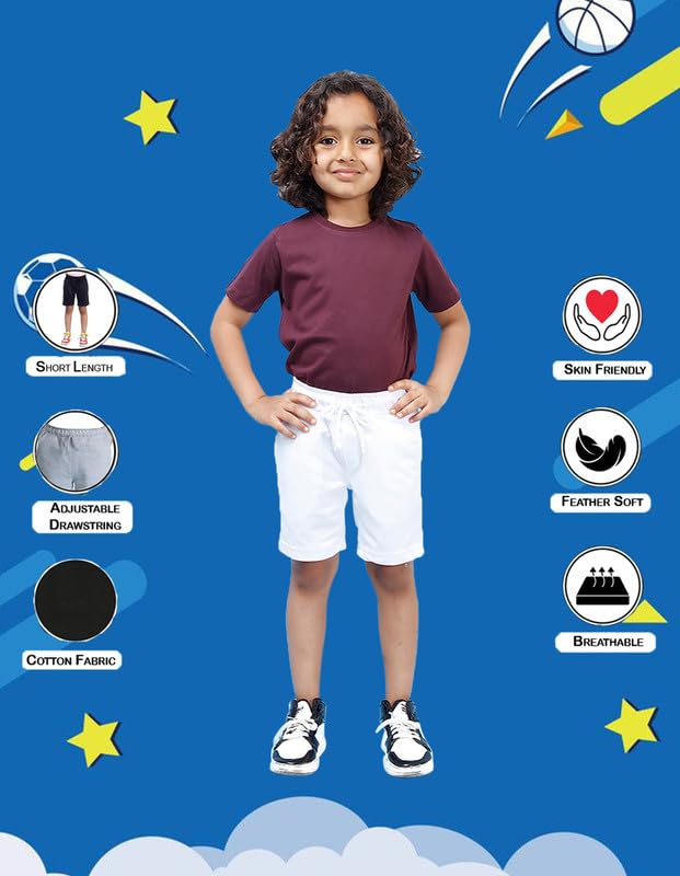 Image of Nusyl Solid & Printed Cotton Blend Shorts for Boys | Comfortable Casual Shorts | Soft Breathable Fabric with Elastic Waistband | Relaxed Fit | 2-16 Years | Multiple Colors