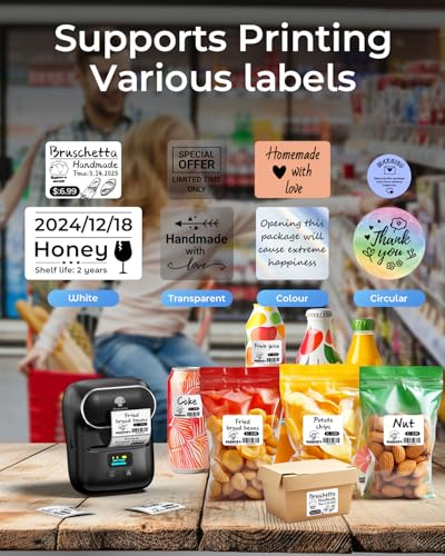 Image of Phomemo M110 Label Makers - Barcode Label Printer Bluetooth Label Maker Portable Thermal Printer for Small Business, Address, Barcode, Logo, Clothing, Mailing, Sticker Printers for Phone & PC, Black