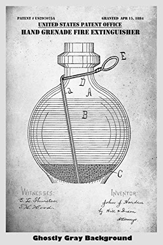 Vintage Hand Grenade Fire Extinguisher Poster: Multiple Size/Color Options, Patent Print Wall Art, Fire Supression Patent Artwork, Firefighter Gear Gift Decor, Museum Quality Line Art Design Diagram