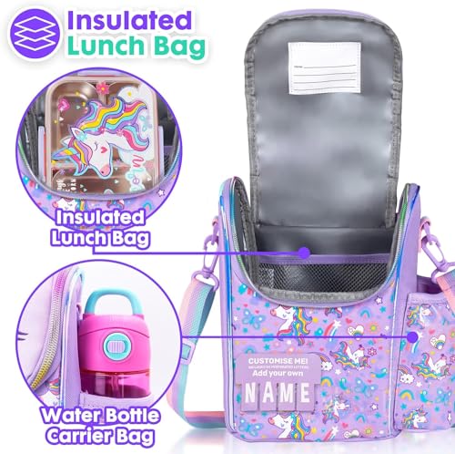 Image of Lunch Bag for Kids, Lunch Bag for Office Men, Women and Kids, Canvas Tiffin Bags for School, Picnic, Work, Carry Bag for Lunch Box and Water Bottle (Vertical Unicorn)