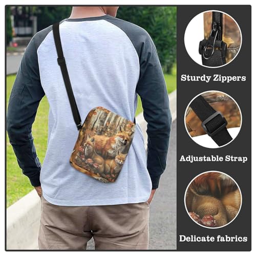 Crossbody Bag Fox Family Animal Autumn Fall Thanksgiving Messenger Bag for Women Men Purse Shoulder Bag Satchel Bag with Adjustable Strap 214B5896 6
