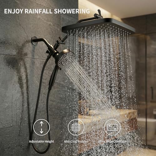 Image of High Pressure Shower Head with Handheld, Upgrade Rain Shower Heads with Fixed Showerhead Combo, 10 Sprays Handheld Shower Head Built in Power Jets, 71 inch Long Hose, Matt Black