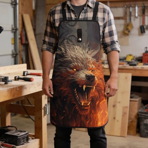Delantal Wild Wolf con bolsillos y ajustes, negro 72.39x59.94 cm miniatura 5