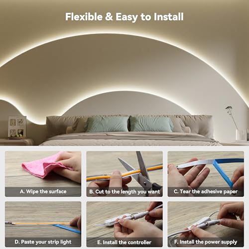 Image of PAUTIX COB LED Strip Lights,UL Listed Dotless LED Lights with RF Remote,16.4ft Natural White 4000K Super Bright Dimmable Flexible Diffused LED Tape Light,Kitchen Cabinet,Office,Stairs,Shelf Lighting