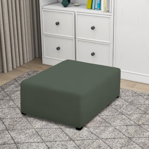 Image of PureFit Super Stretch Form Fit Ottoman Cover Rectangle - Ottoman Slipcovers for Foot Stool Cover & Folding Storage Slipcover for Living Room with Nonslip Elastic Bottom (Medium-L, Grayish Green)