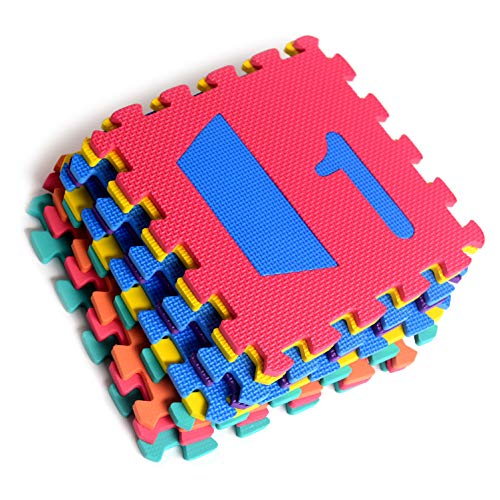 Numbers And Shapes Rubber Eva Foam Puzzle Play Mat Floor. 10 Interlocking Playmat Tiles (Tile:12X12 Inch/9 Sq.feet Coverage). Ideal For Crawling Baby, Infant, Classroom, Toddlers, Kids, Gym Workout #TOP2