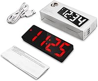 Vista 7 de ORIA Reloj despertador LED, reloj despertador digital, reloj de escritorio LED de pantalla grande con repetición, 3 puertos de carga ajustables