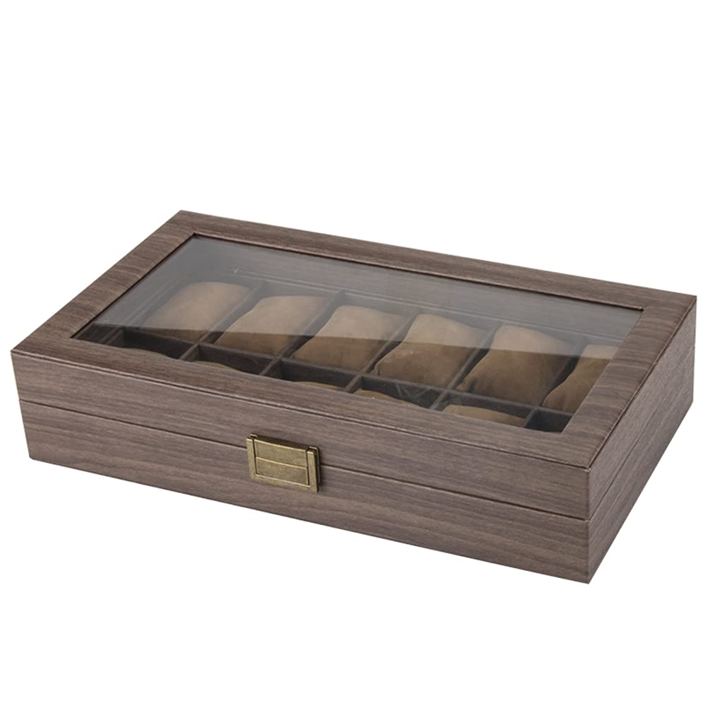 ACMHNC Uhrenkasten Herren Damen Uhrenbox mit 12 Fächer, PU Leder Uhrenkoffer Damen Herren Schmuckkasten Uhren Aufbewahrungsbox mit Transparent Glasdeckel