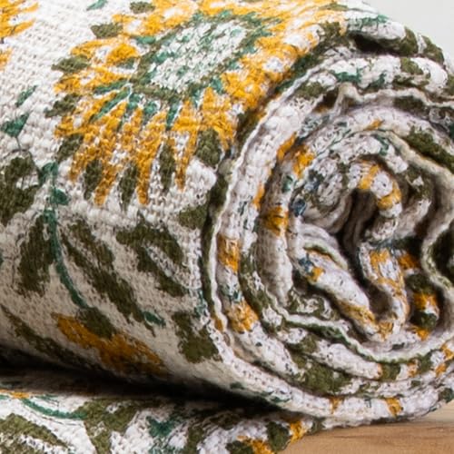 Image of Surajmukhi Flower Cotton Throw Blanket - Soft, Lightweight, Stylish Floral Pattern for Couch, Sofa, Bed - Perfect for Home Decor & Cozy Comfort 50X70 Inches (Set of 1)