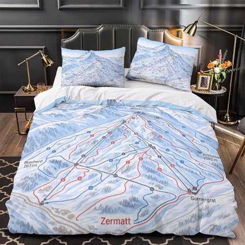 Housse de couette station de ski 140x200 microfiche avec fermeture éclair