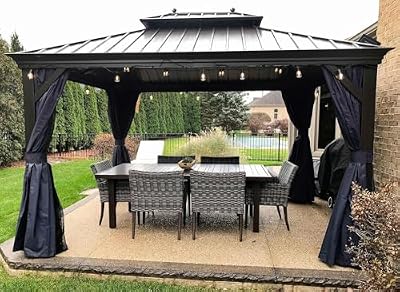 PURPLE LEAF 10' X 12' Hardtop Gazebo Canopy with Netting and Curtains for Outdoor Deck Backyard Heavy Duty Sunshade Outside Metal Patio Permanent Pavilion