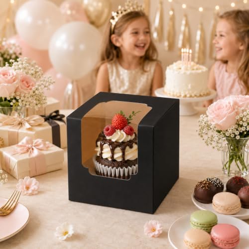 Image of BOOMIBOO 75 Pack Individual Cupcake Containers, Cupcake Boxes with Window