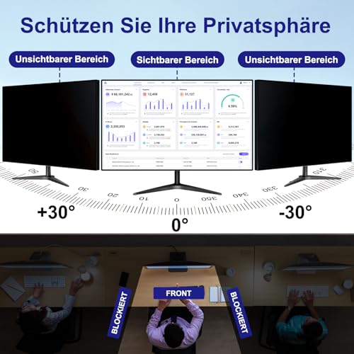LUSA DESIGN 24 Zoll Monitor Blickschutzfilter für 16:9 Seitenverhältnis, Blendfrei Blaulichtfilter Computer Privacy Screen 24\ Sichtschutzfolie, Abnehmbarer Blickschutzfolie Sichtschutzfilter