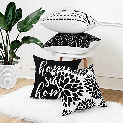 Yastouay Modern Decorative Throw Pillow Covers Home Sweet Home Cushion Covers Set Of 4 Geometric Pillowcases For Couch Sofa Bedroom (Black, 18" X 18") #TOP2