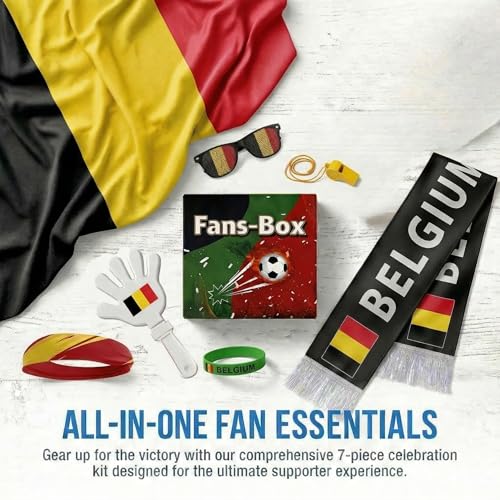 Soccer Fan Gear Set 2026-7 Piece Game Day Kit with Flag, Scarf, Glasses, Whistle, Clapper, Wristband & Headband in Gift Box - Watch Party & Stadium Essentials for for Belgium by JoyHue - Image 3