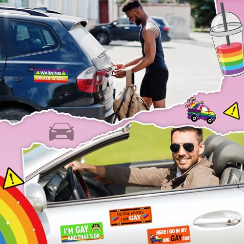 Image of 12 Pcs Gay Pride Funny Magnet Bumper Sticker LGBT Rainbow Pride Prank Magnetic Sign for Vehicle Truck Reusable Magnet Sticker for Fridge(Stylish)