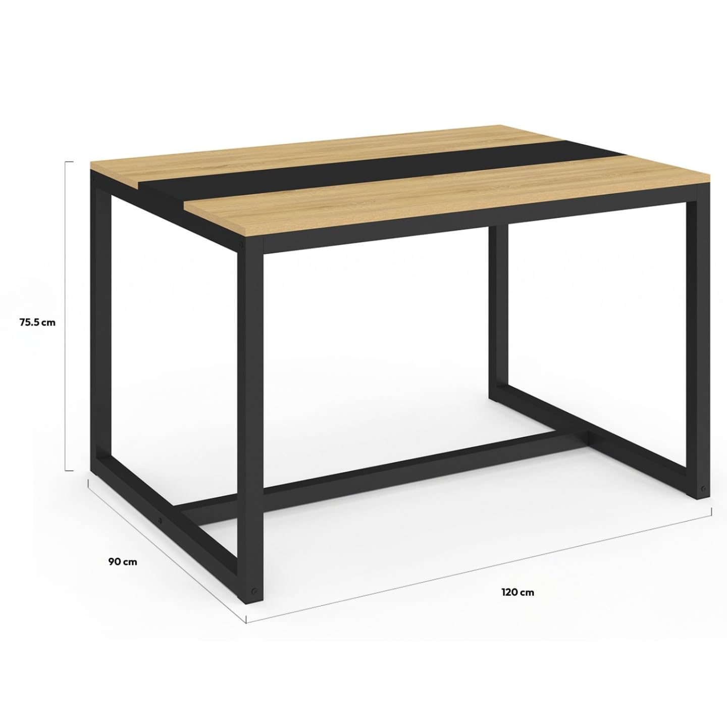 IDMarket - Table à Manger Rectangle Dover 6 Personnes Bande Centrale Noire Design Industriel 120 cm