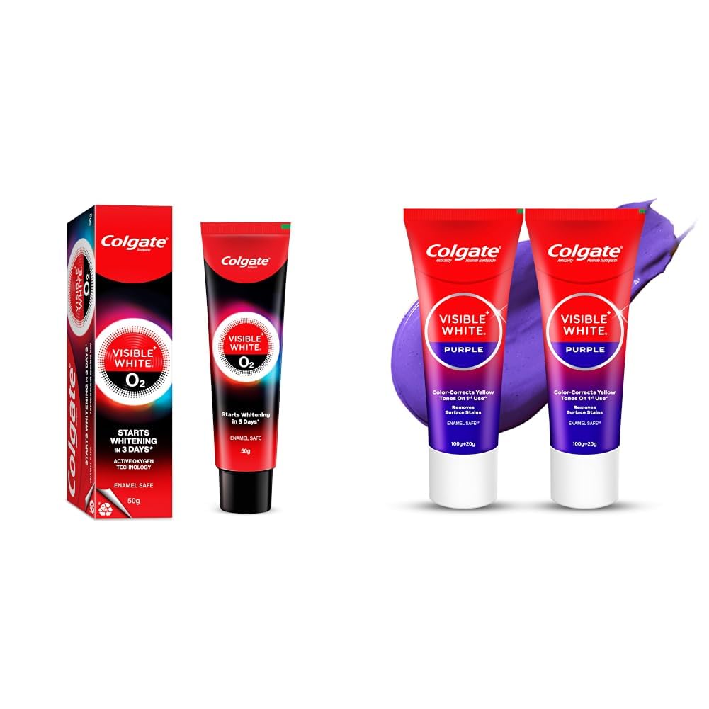 Colgate Visible White O2, Teeth Whitening Toothpaste (50g) for noticeably whiter teeth starting in 3 days with Active Technology, Enamel Safe Teeth Whitening & Fresh Breath & Visible White Purple-picture-30