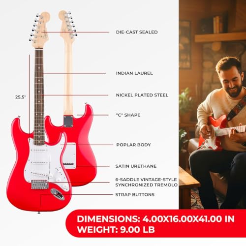 Image of Fender Squier Stratocaster Electric Guitar, Beginner Guitar, with 2-Year Warranty, Includes Free Lessons, Torino Red with Matte Finish