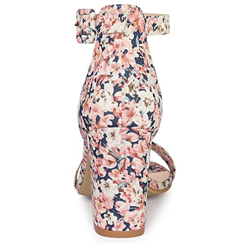 Image of Allegra K Women's Floral Print Open Toe Block High Heels Summer Sandals