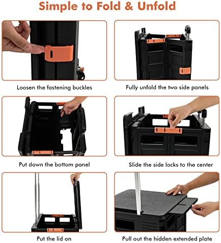 COSTWAY Folding Shopping Trolley, 55L Collapsible Boot Cart with Hidden Extended Pane, 360°Rotate Lockable Wheels & Telescopic Handle, Grocery Utility Storage Crate Box, 40kg Capacity (Black)