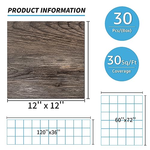 Image of Art3d 30-Pack Peel and Stick Floor Tiles (30 Sq.Ft), Dark Brown Oak