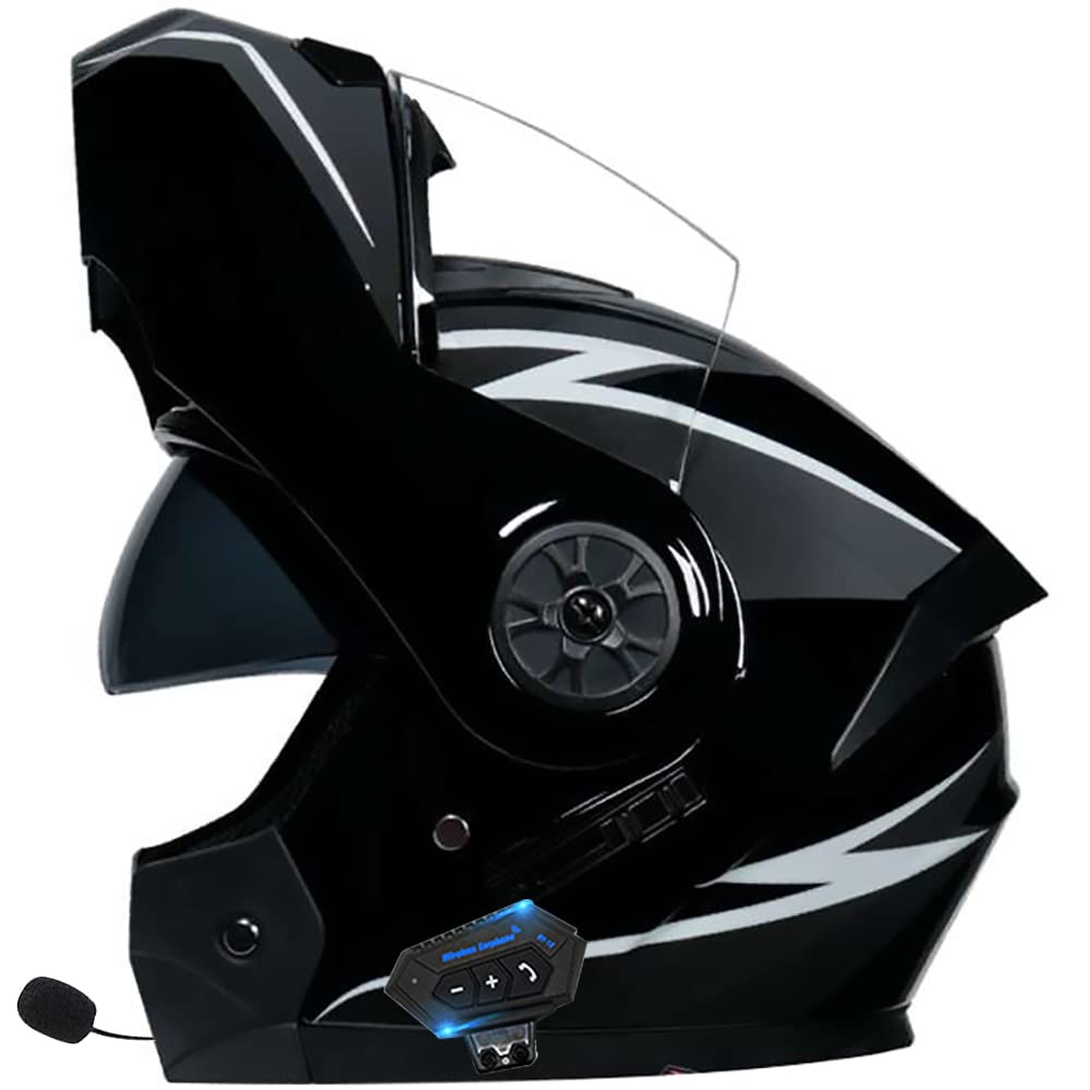 DYOYO Bluetooth Flip Up Front Motorbike Motorcycle Helmet with Double Visor Anti-fog ECE Approved Racing Crash Helmets for Adult 55~62CM
