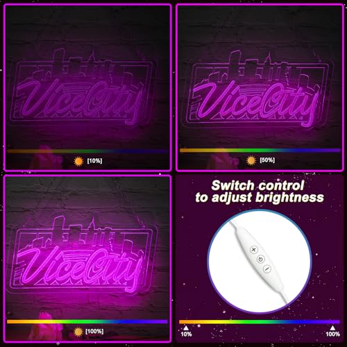 Image of Pink Vice City Neon Sign - Dimmable Led Neon Sign for Bedroom 15.75 x 10.24 Inch,USB Powered for Gaming Room Bar Party Indoor Girl Pub Man Cave Kids Room Decoration Birthday Party Gifts