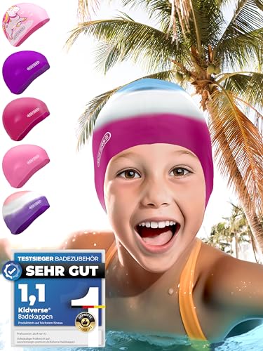 KIDVERSE Badekappe Kinder wasserdicht - Schwimmhaube Kinder mit...