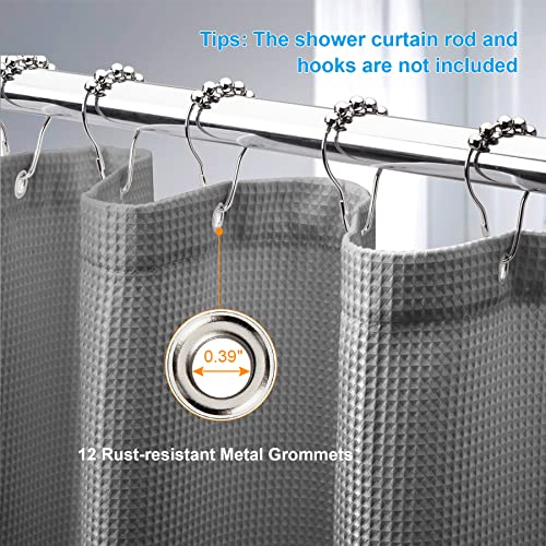 Image of AmazerBath Extra Long Shower Curtain Waffle, Heavy Duty Fabric Shower Curtains with Waffle Weave Hotel Quality Bathroom Shower Curtains, 72 x 84 Inches (Grey)