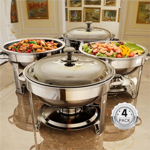 Chafing Dishes for Buffet, 4 Pack 5QT Round Stainless Steel Chafi...