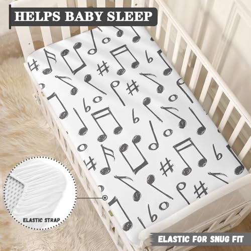 Image of Music Notes Fitted Crib Sheet Music Notes Print Baby Crib Sheet Fit Standard Crib and Toddler Mattress,Crib Mattress Sheets for Boys Girls 28 inchx52 inch