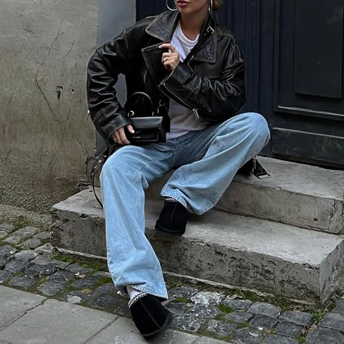 Women's Slippers Platform Mini Boots For Women Suede Leather Indoor/Outdoor Anti-Slip Slipper Comfy Fur Fleece Lined Sneakers Short Ankle Boot4