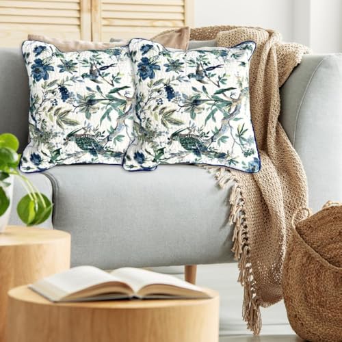 Image of Jaipur Weaves Cushion Cover 16 inch x 16 inch - Pure Cotton, Decorative Soft Floral Cushions for Sofa /Bed /Chair, Gift for Home Decor (5, Garden Blue), 180 TC