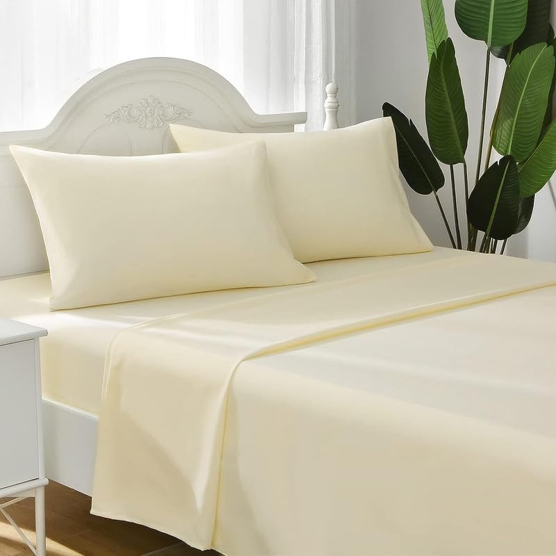 Image of CULTIVER Bedsheet for Double Bed, Solid Colour King Size with 2 Pillow Covers, Queen Plain Colour Bedsheet Ultra Soft Brushed Micro Fabric Shrink & Fade Resistant (90x100 Inches, Beige Color)