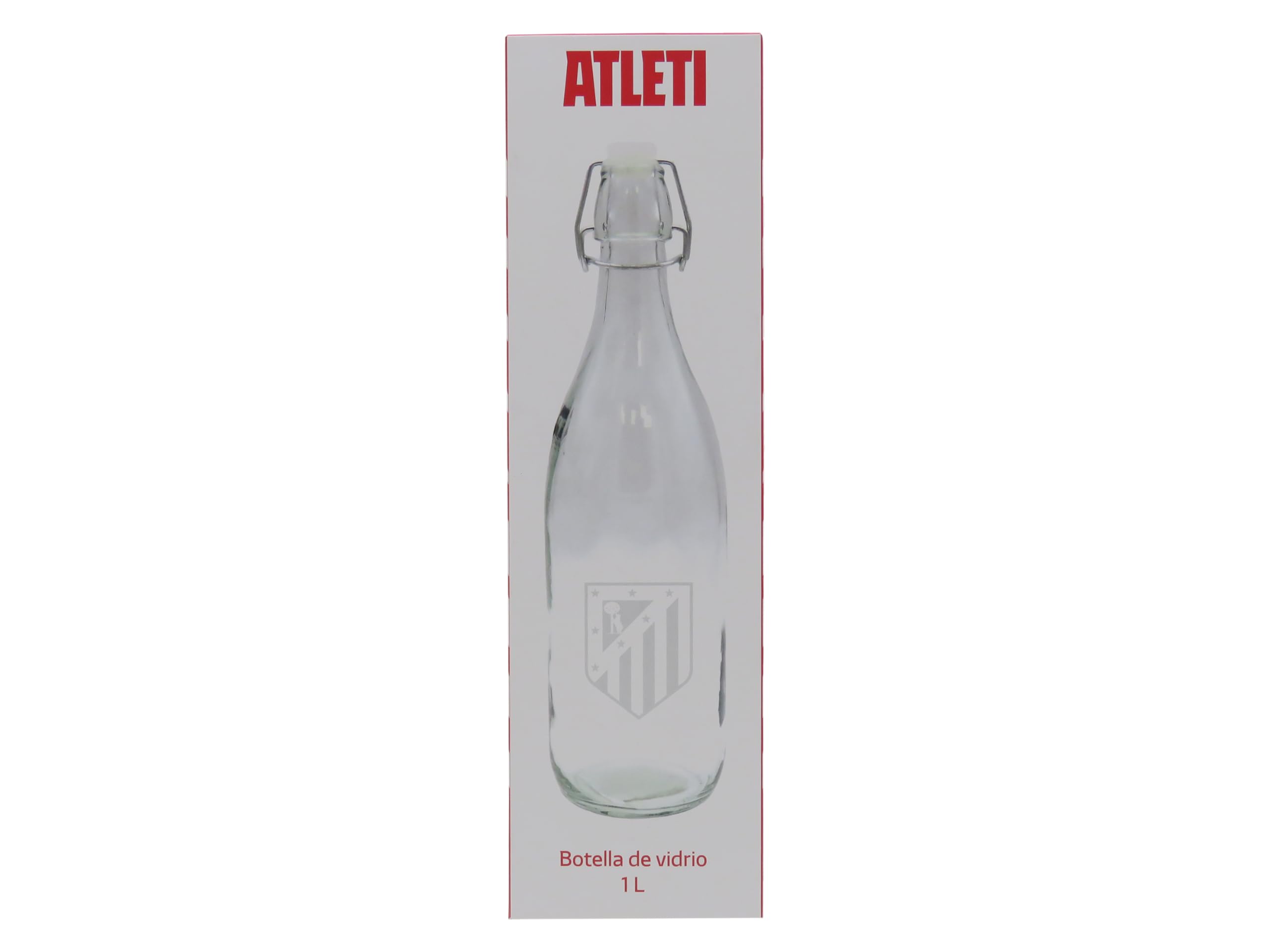 CYPBRANDS Atlético de Madrid, Botella de Agua, Botella de Vidrio, Capacidad 1 L, Transparente, Escudo Atlético de Madrid, Producto Oficial